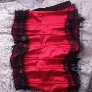 Red and black corset and skirt